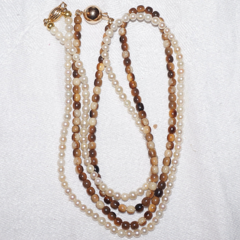 14k Gold Cultured Pearl & 14k Amber Bead Necklace
